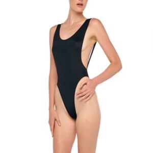 NWT Norma Kamali Marissa One Piece Swimsuit Bathing Suit Black Minimalist XL